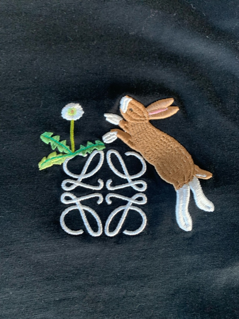 Loewe Black Cotton Tee with Embroidered Bunny and Logo - Picture 2 of 4